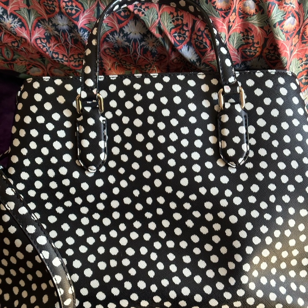 Kate Spade Laurel Way Black White Polka Dot Evangelie satchel purse - Picture 4 of 9